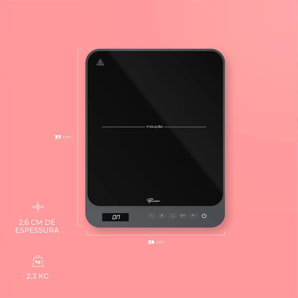 Cooktop de Indução Portátil Fischer 1 Boca Bivolt Touch Screen Rosa Candy